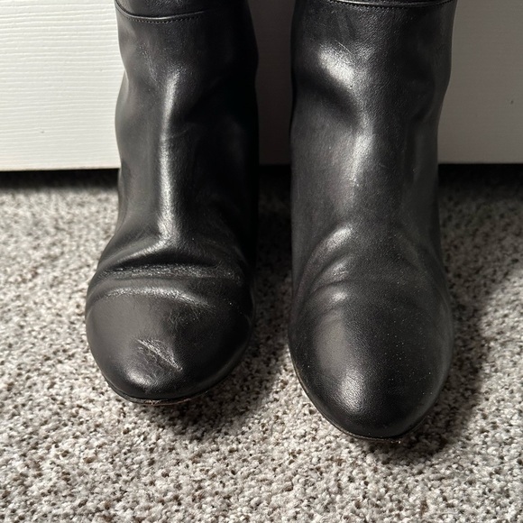 LOEFFLER RANDALL 8.5 Black Leather Low Wedge Knee Boots Gold Snaps R $595 - Picture 5 of 14